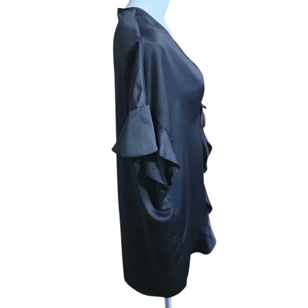 Victoria's Secret Satin Ruffle Kimono Robe Black One Size